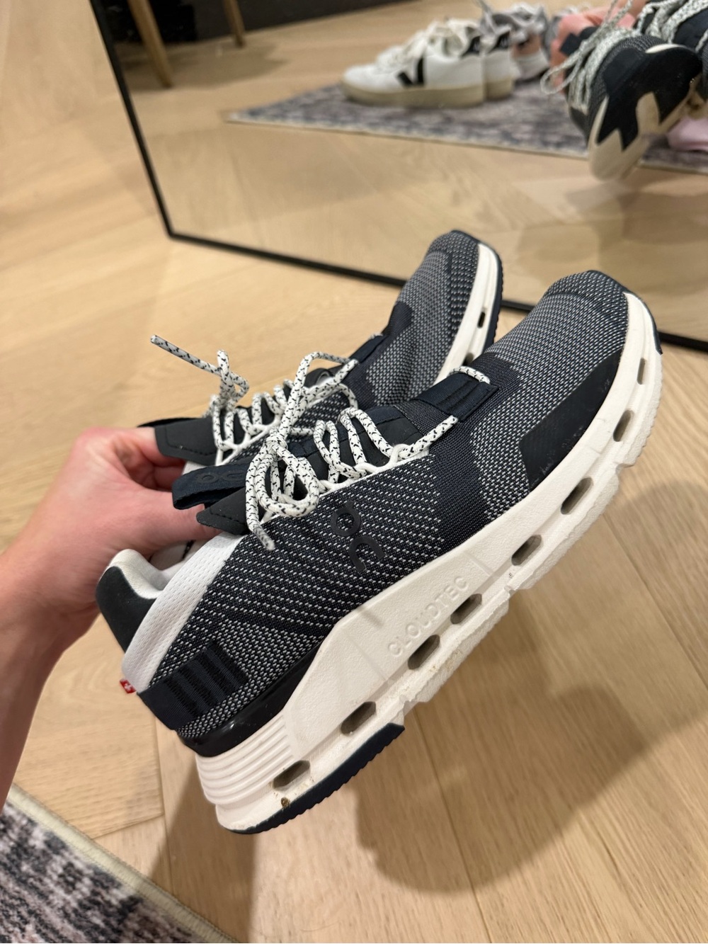 On Running Navy and White Cloudtec Knit Sneakers